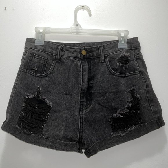 SHEIN High Waist Ripped Denim Shorts - Picture 1 of 3